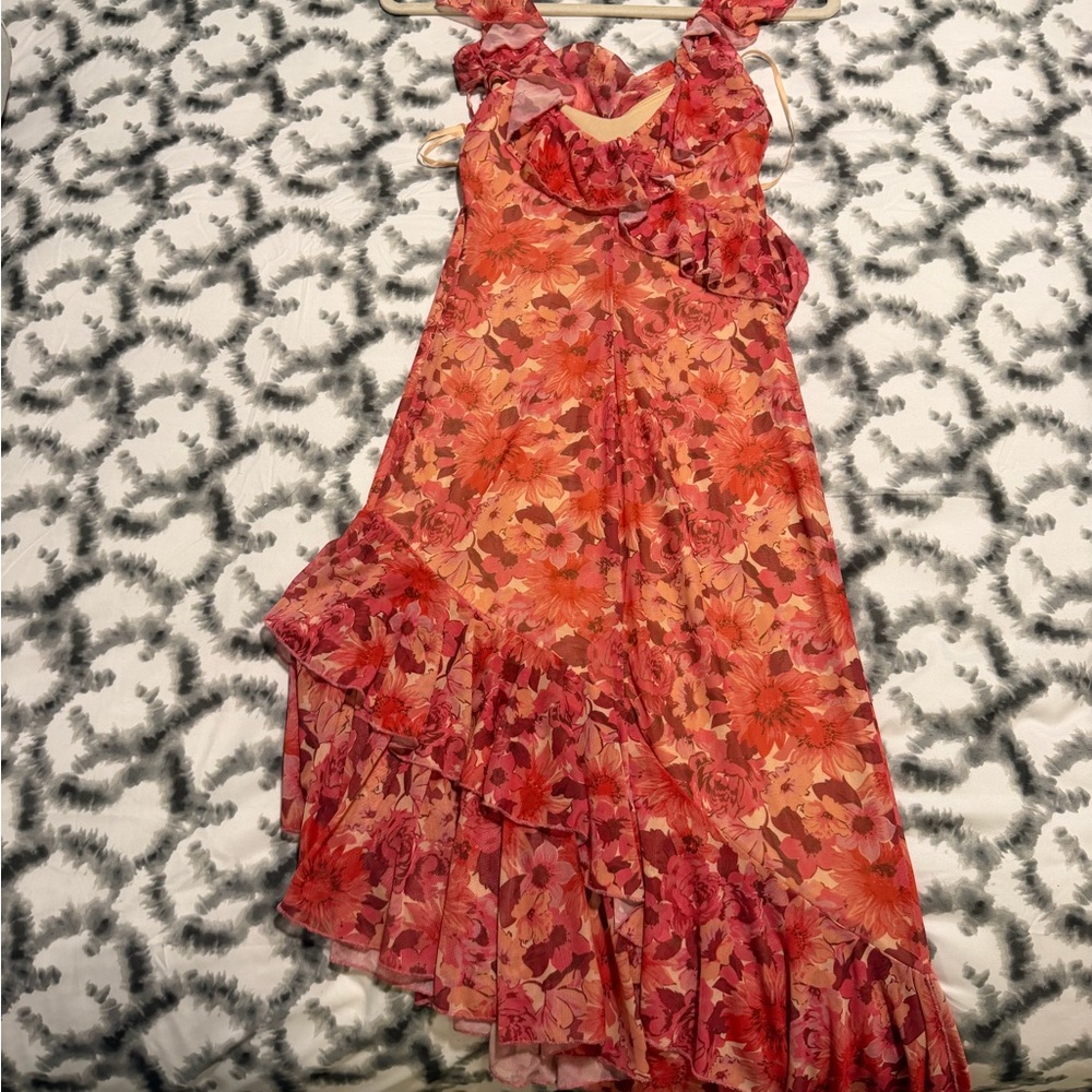 Floral Ruffle Maxi Dress in Coral Pink